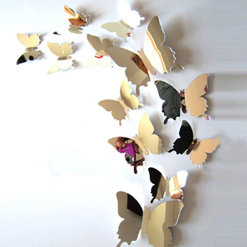 

12Pcs/Set 3D Mirror Wall Stickers Novelty Butterflies Shape Self Adhesive DIY Living Room Bedroom Decorative Stickers