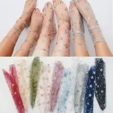 1 шт., летние шелковые освежающие носки для женщин, с оборками, в сеточку, до лодыжки, блестящие, чулочно-носочные изделия, уникальные, креативные, со звездами, с блестками, прозрачные носки