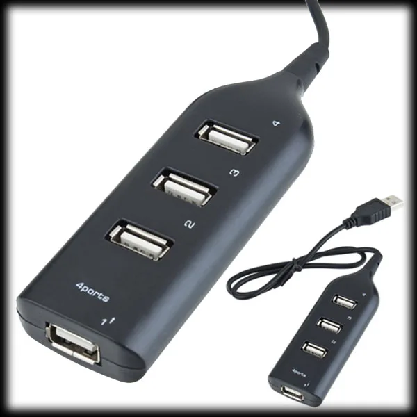 by dhl or ems 100pcs Mini 4 Port USB 2.0 Hub 60cm Cable Length USB Port For Laptop PC Computer