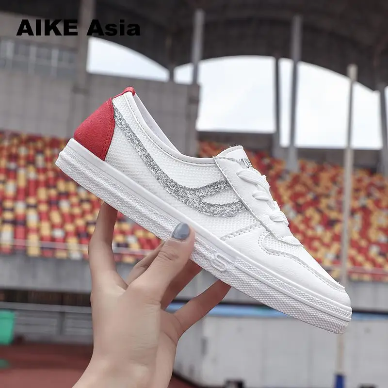 2018 Casual Flat Sneakers Shoes Cheap White Women Spring Womens Leather Canvas Female Flats ...