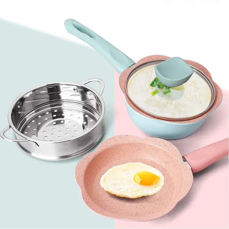 

16 CM Milk Pot Pan Flower Shape Porcelain Enamel Steak Pan Butter Pot With Single Handle Electromagnetic Pan Sauce Small Stewpot