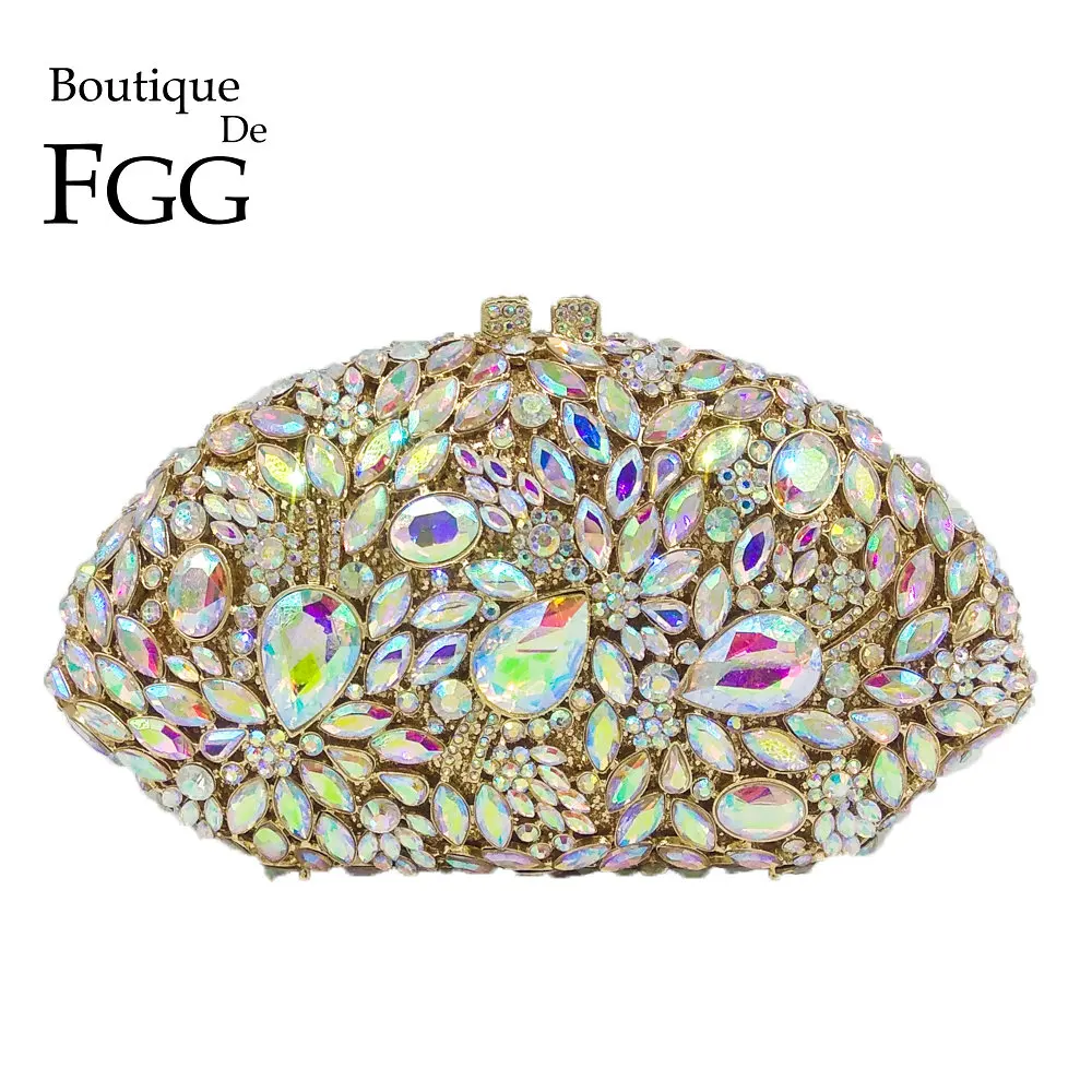  Boutique De FGG Hollow Out Diamond Flower Clutch Women Evening Bags Minaudiere Purses and Handbags 