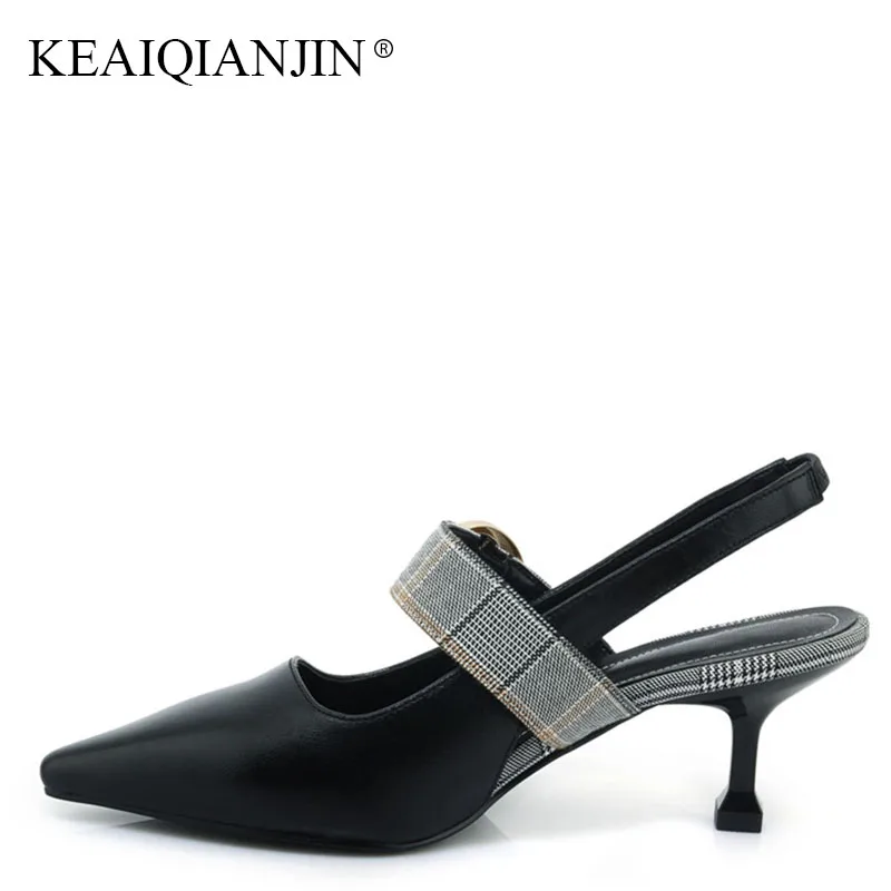 

KEAIQIANJIN Woman Genuine Leather String Bead Sandal Fashion Gladiator High Heels Shoes Black White Sexy Summer Prom Sandals