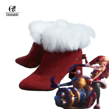 

ROLECOS Game LOL Cosplay Shoes Christmas Rascal Jinx Cosplay Red Shoes Jinx LOL Game Women Cosplay High Heel Shoes