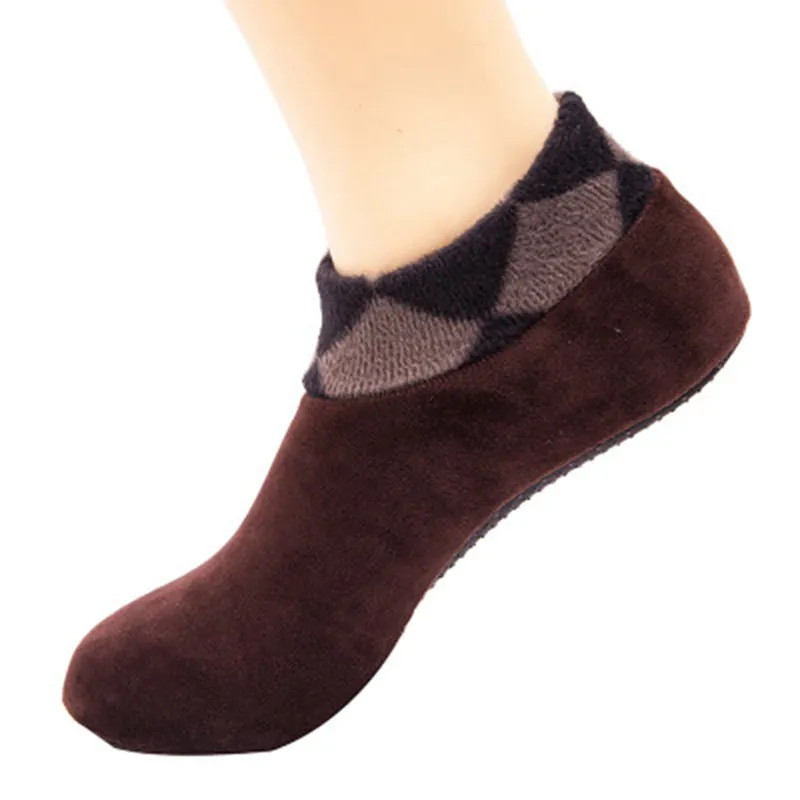 Мужские и женские модные флисовые домашние носки-тапочки; зимние теплые Нескользящие тапочки для взрослых; Новинка; домашние носки; CZL8675 - Цвет: Dark coffee Men