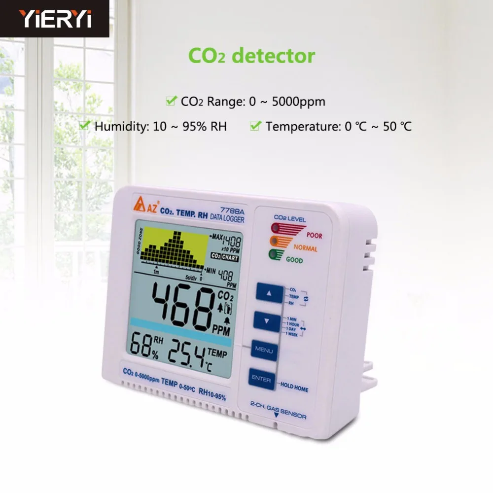 

yieryi 3 in 1 Desktop Carbon Dioxide Datalogger Range 5000ppm Indoor Air Quality Temperature RH AZ7788A CO2 Gas Detector Meter