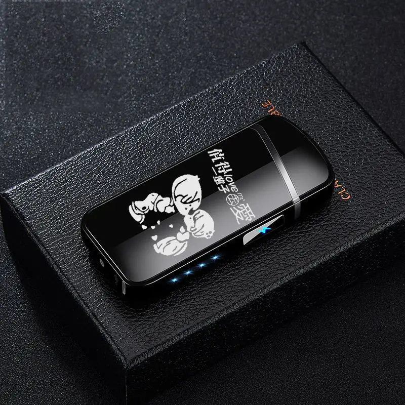 Новая Металлическая электрическая зажигалка с гнездом USB power display перезаряжаемая Зажигалка для сигарет с двойной дугой Плазменные зажигалки высокого качества Gfit - Цвет: KISS