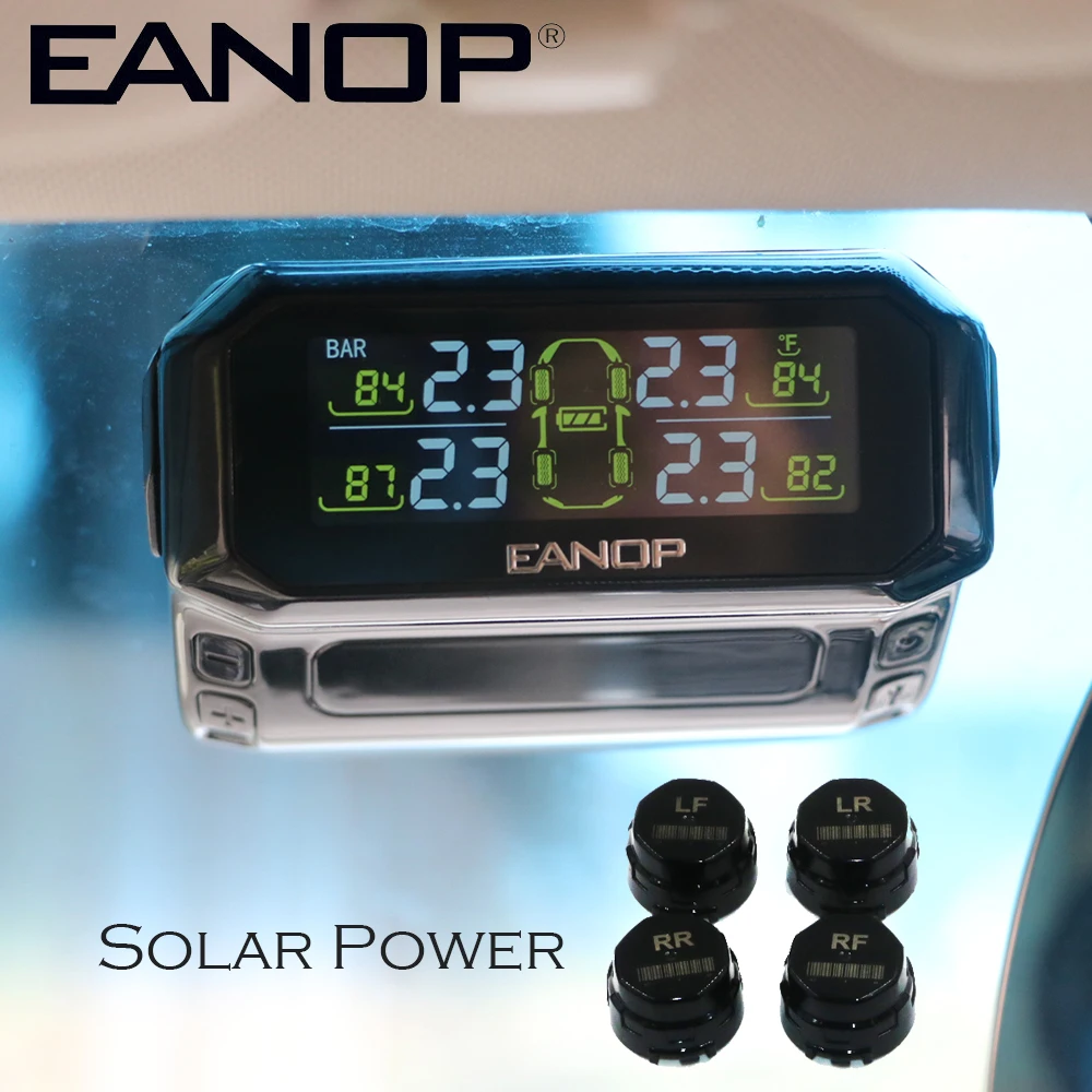 EANOP S600 Solar TPMS Tire Pressure Monitoring System Car Windshield Wireless Tyre Pressure Alarm External/Internal sensor