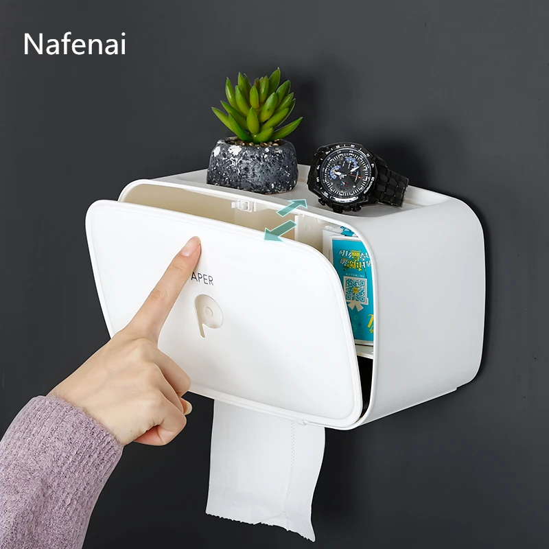 

Waterproof Toilet Paper Holder Tissue Holder Roll Paper Holder Box Cube Storage Box Wall Mounted Plastic