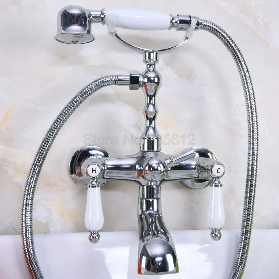Polished Chrome Wall Mounted Bathtub Faucets Bathroom Basin Mixer