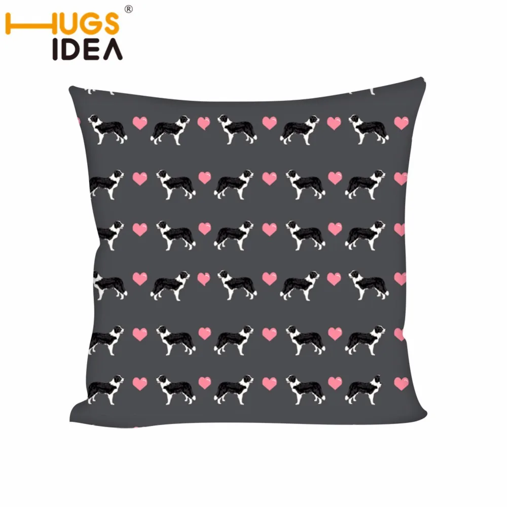 

HUGSIDEA Border Collie Polyester Cushion Cover Flower 45X45cm Christmas Pillow Case Home Decorative Pillows Cover For Sofa Car
