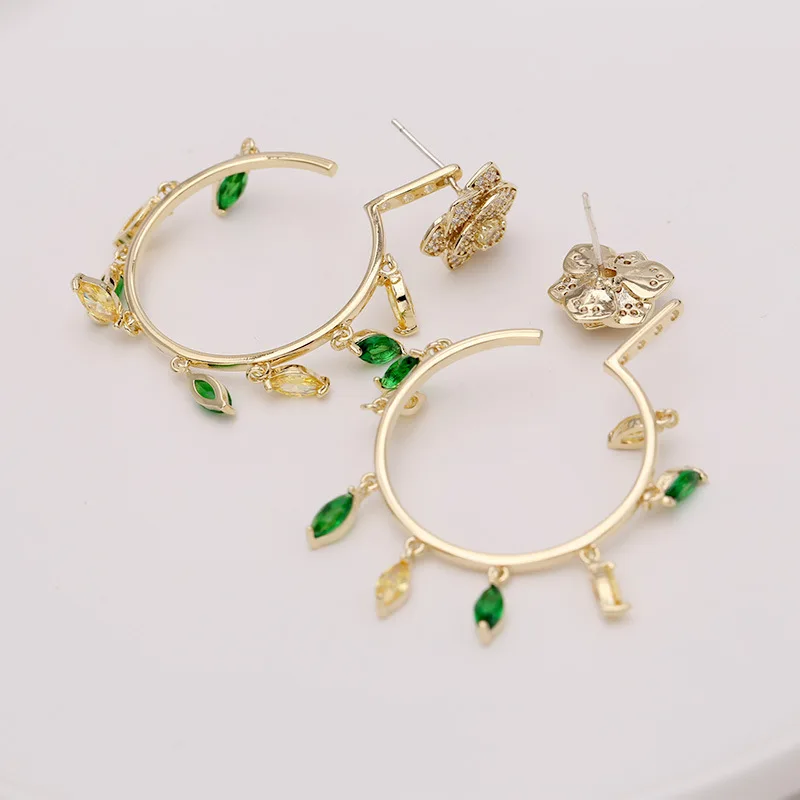

green cubic zircon rose flower drop earring with two different wearing ways earrings set for women