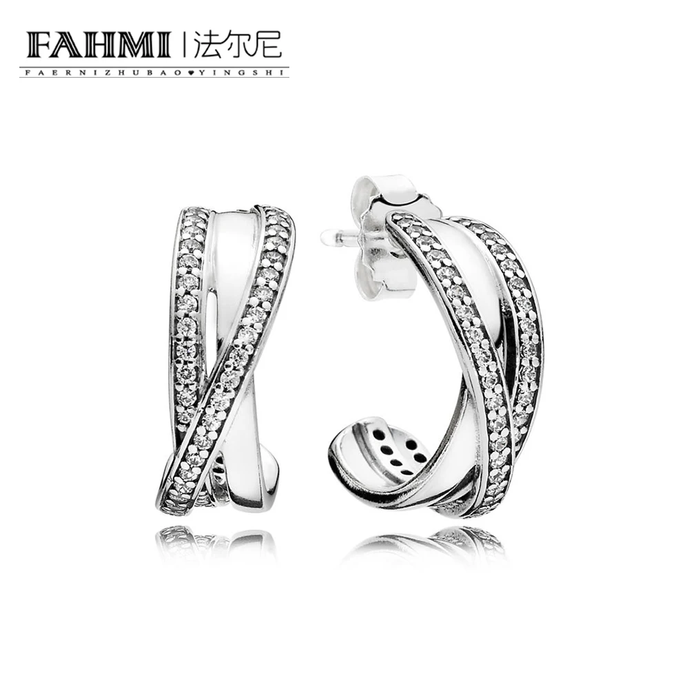 

FAHMI 100% Sterling silver 1:1 Glamour 290730CZ ENTWINED EARRING HOOPS Original Women wedding Fashion Jewelry 2018