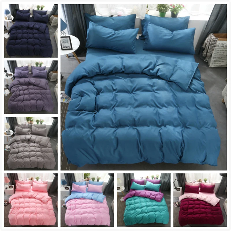 

Plain Colour Pure Solid 3/4 pcs Bedding Set Kids Child Soft Cotton Bed Linens Single Twin Queen King Big Double Size Duvet Cover