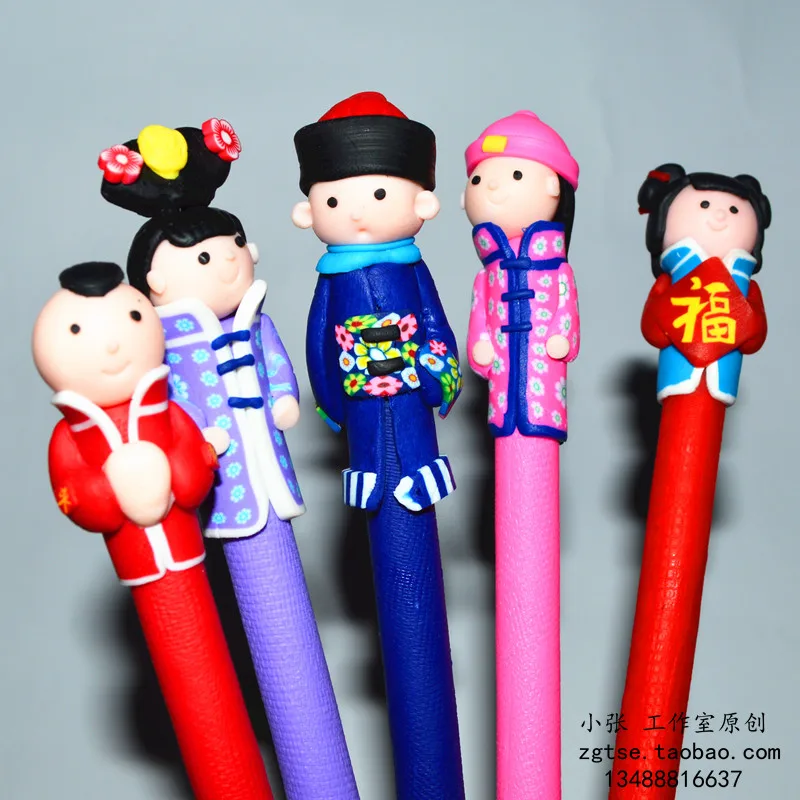 

Folk arts and crafts clay figurine ballpoint pen clay figurine doll small gifts