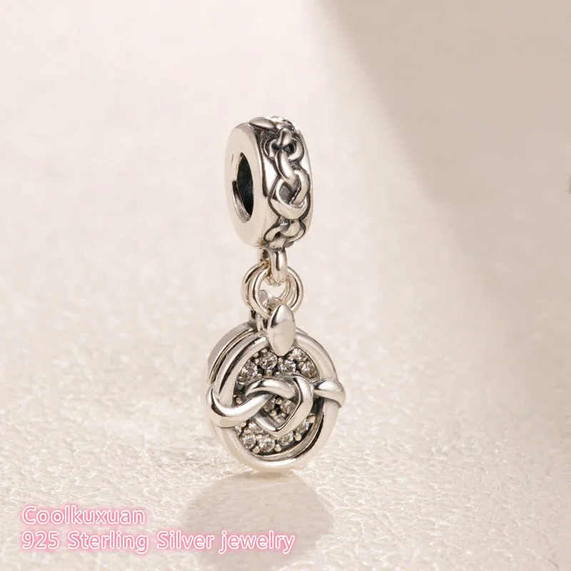 

2019 Mother's Day 100% 925 Sterling Silver Knotted Heart Dangle Charm beads Fits Original Pandora bracelets Jewelry Making