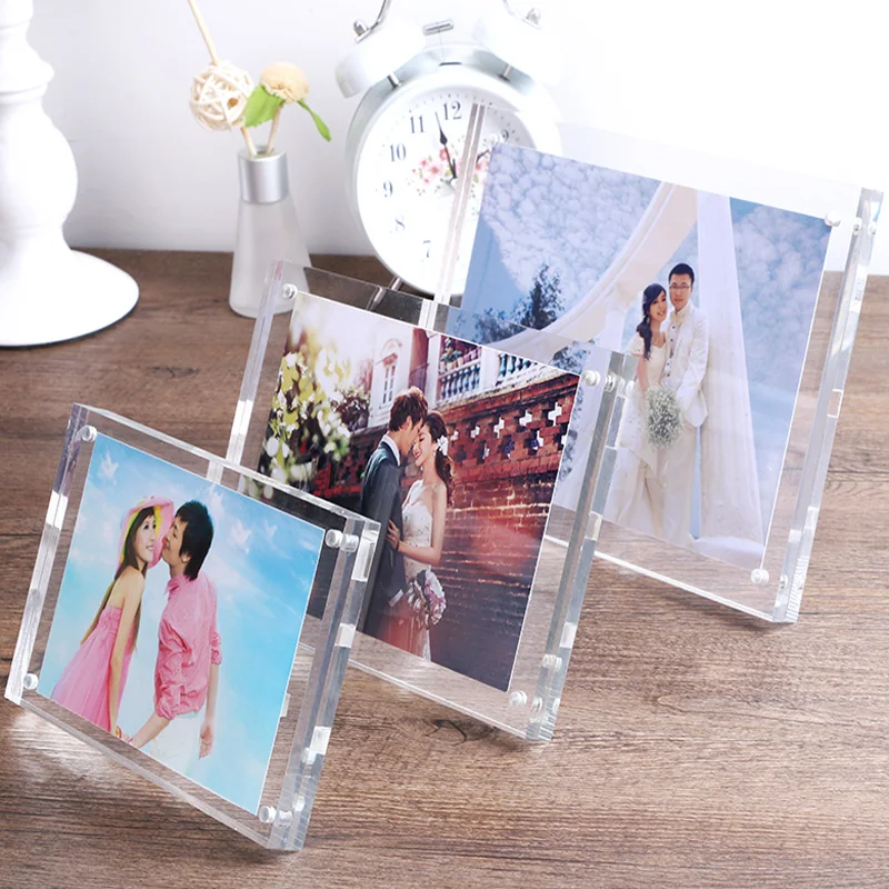 

1 set acrylic transparent rectangular magnet photo frame with bracket European simple fashion photo frame plastic PMMA