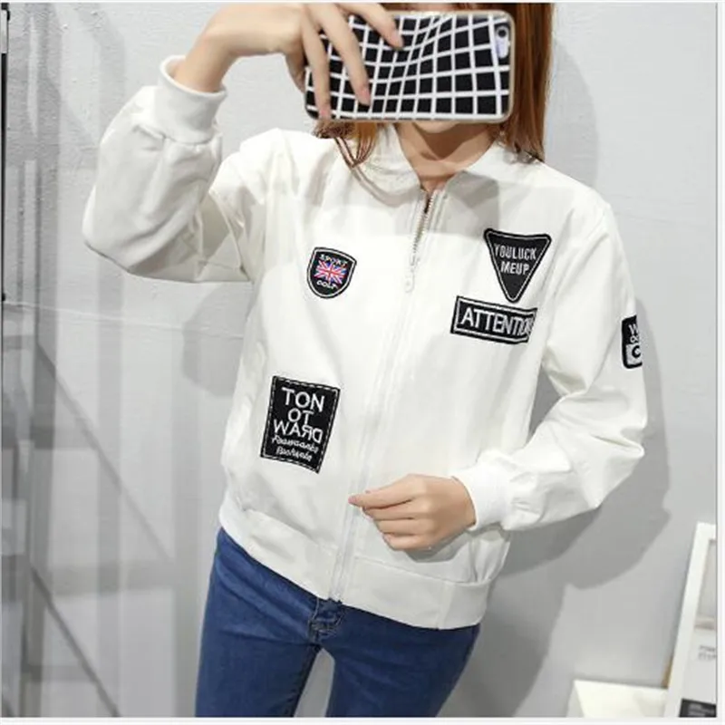 

2019Autumn Spring Women Bomber Jackets Ladies Casual Short Thick Coat Hot Sale Ourterwear Embroidered Patch Overcoat veste femme