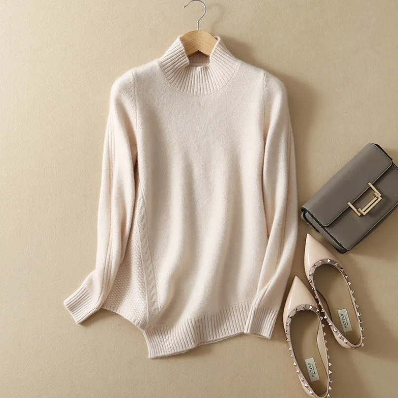 Sweater Thick Winter Pullovers Cashmere Wool Semi Turtleneck Knitted for Women | Женская одежда