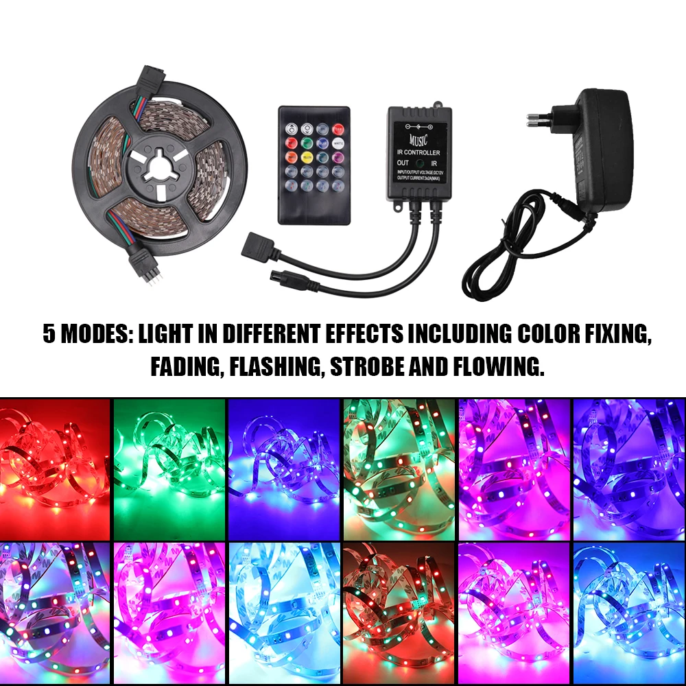 Автомобильные аксессуары Автомобильный свет RGB Светодиодная лента гибкий свет 5 м 60 светодиодный/м Музыка ИК пульт дистанционного управления украшение дома Светодиодная лента e