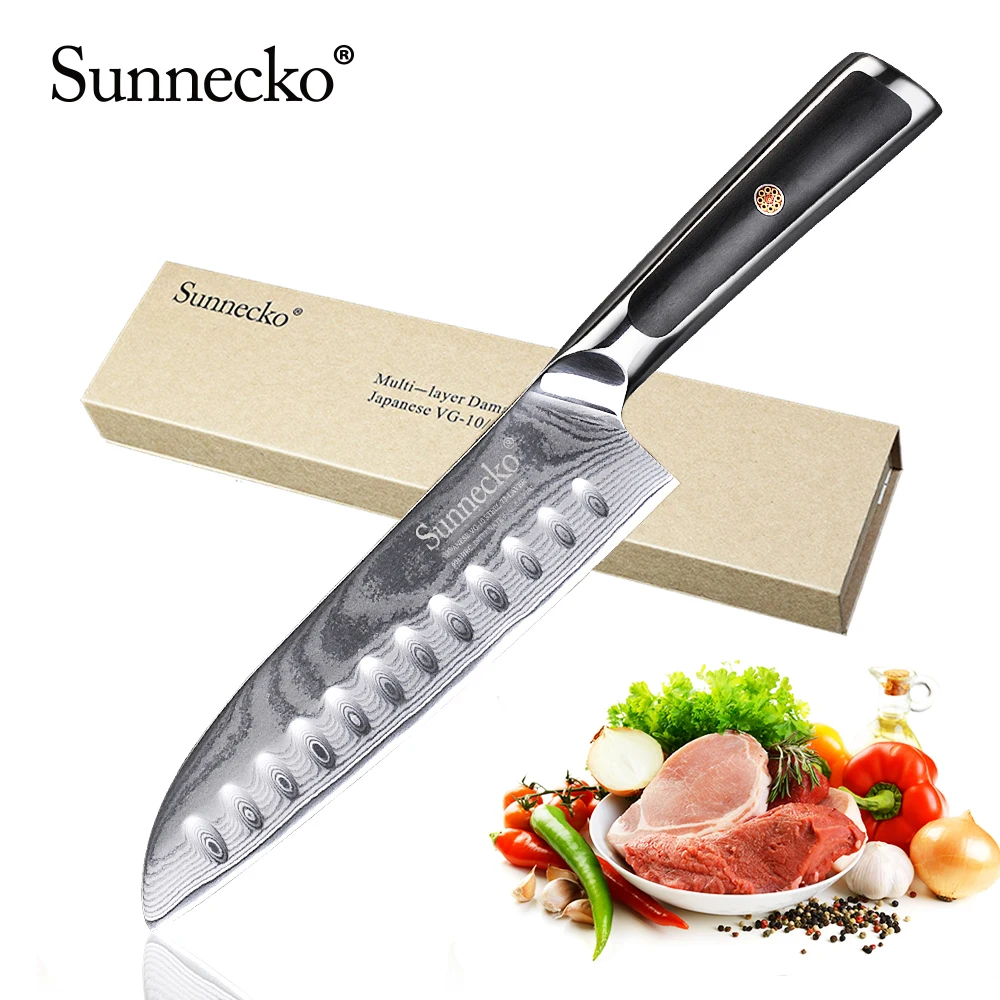  SUNNECKO Premium 7 inch Santoku Knife Damascus Steel Japanese VG10 Core Blade Kitchen Knives G10 Ha - 32855333950