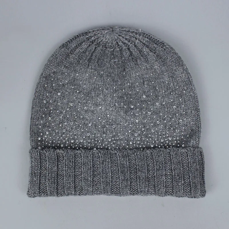 Goede Winter Gebreide Sjaal Hoed en Handschoen Sets voor Vrouwen Ingelegd diamonds wol Warme Sjaals Skullies Mutsen