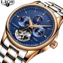 LIGE автоматические механические часы Спорт Для мужчин Элитный бренд Повседневное часы Для Мужчин's Водонепроницаемый наручные часы армия