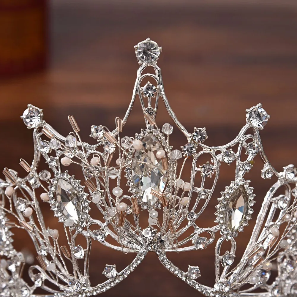 Vintage Silver Big Crown Luxury Baroque Crystal Crown Wedding Hair Ornaments Headbands Bride Tiaras And Crowns (1)