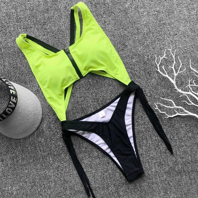 

Women One Piece Swimsuit Sexy Push Up Swimwear Tassel Beach Wear Swim Suit Hollow Steel Ring Tassel Bikini