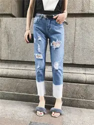 Летние новые европейские и американские уличные модные с высокой талией отбеливающие брюки ноги джинсы женские, тонкие ретро сексуальные