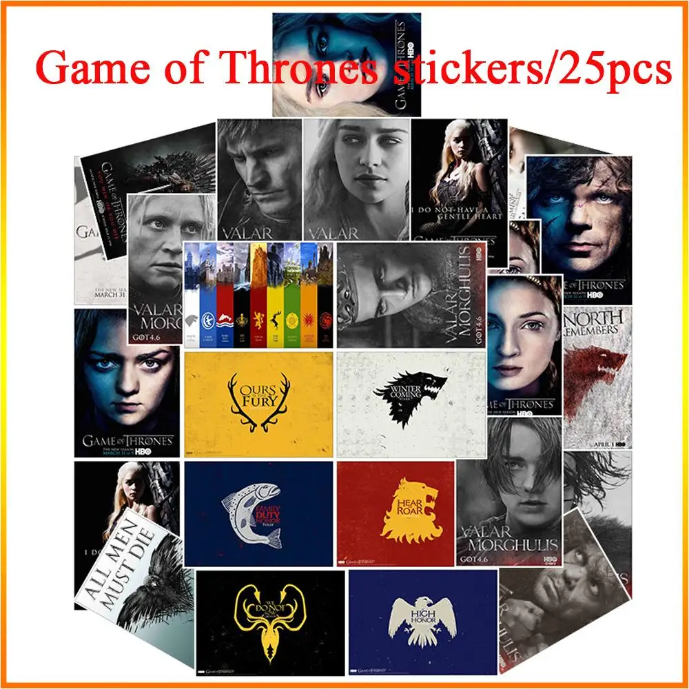 P007-25pcs 25 шт. Игра престолов стикер s для мото автомобиля и чемодана багажа крутая, для ноутбука Наклейка s Наклейка на скейтборд - Цвет: P007-25pcs