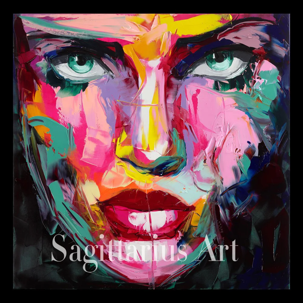 

Hand Painted Palette knife portrait Cool Face SENTIMENTALE Francoise Nielly Designer Oil painting canvas Wall Art Living Room