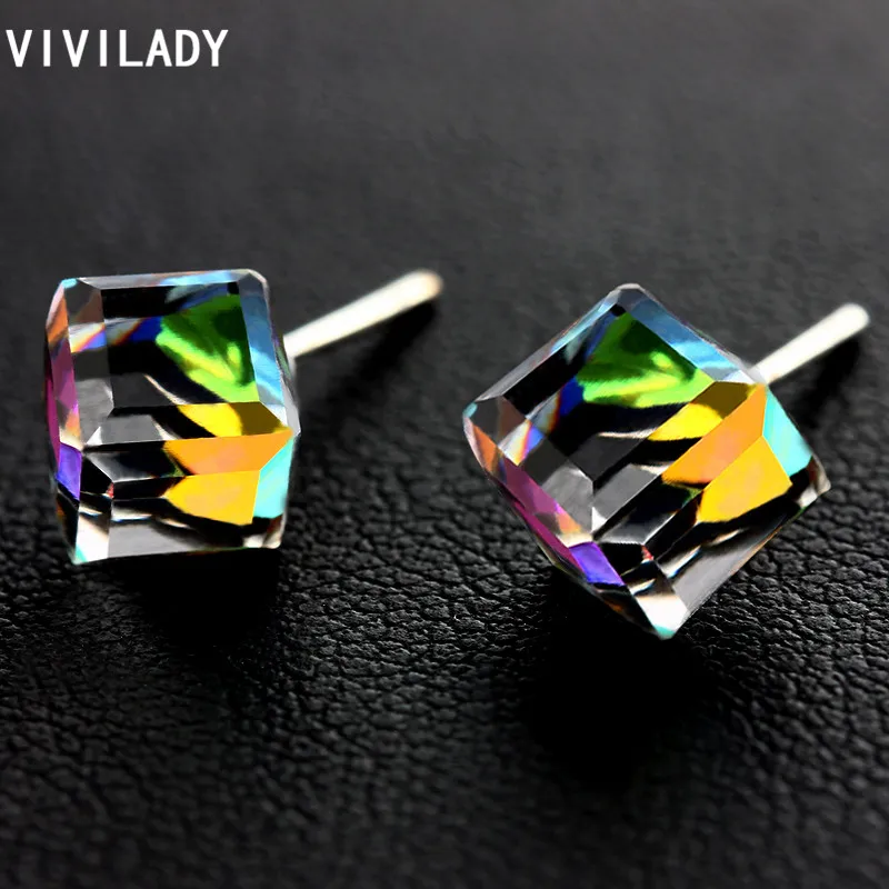 

VIVILADY Trendy Austrian Crystal Stud Earrings Red Blue Black Yellow Green Pendientes Mujer Moda Female Accessory Christmas Gift