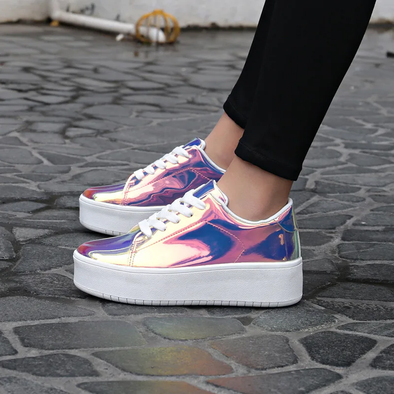 

SWYIVY Shoes Women Sneakers For Women 2019 Autumn Mirror Senakers Platform Luxury Designer Female Causal Shoes Chunky Heels