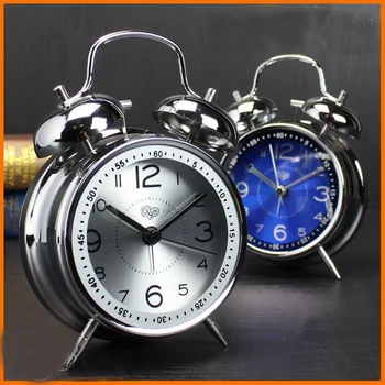 

2016 New 4 inch Metal Double Twin Bell Alarm Clock Silent Non Ticking Bedside Watch with Nightlight for Kids Bedroom Time Keeper