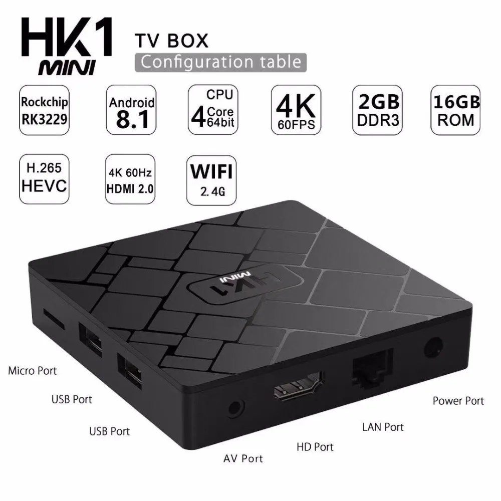 

Smart TV Box HK1 mini Android tv box 2018 RK3328 Quad Core Tv Box DDR3 2/16GB 4K HD 100M LAN VS TX3 X96 Mini Media player