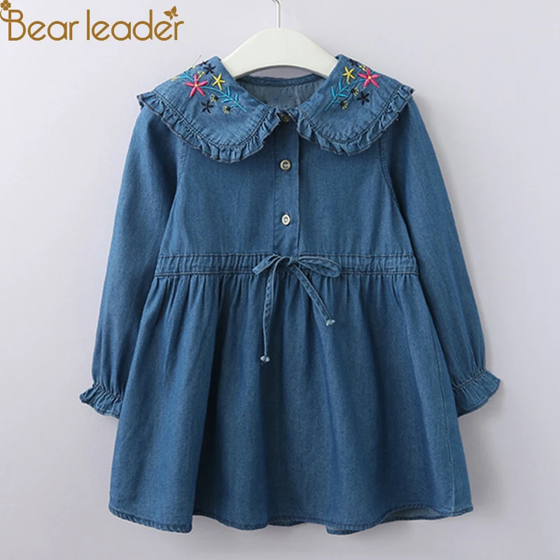 Bear leader/платье для девочек; Новинка года; сезон осень; детское платье принцессы с цветочным узором, вышивкой и оборками, длинными рукавами и завязками для От 3 до 11 лет