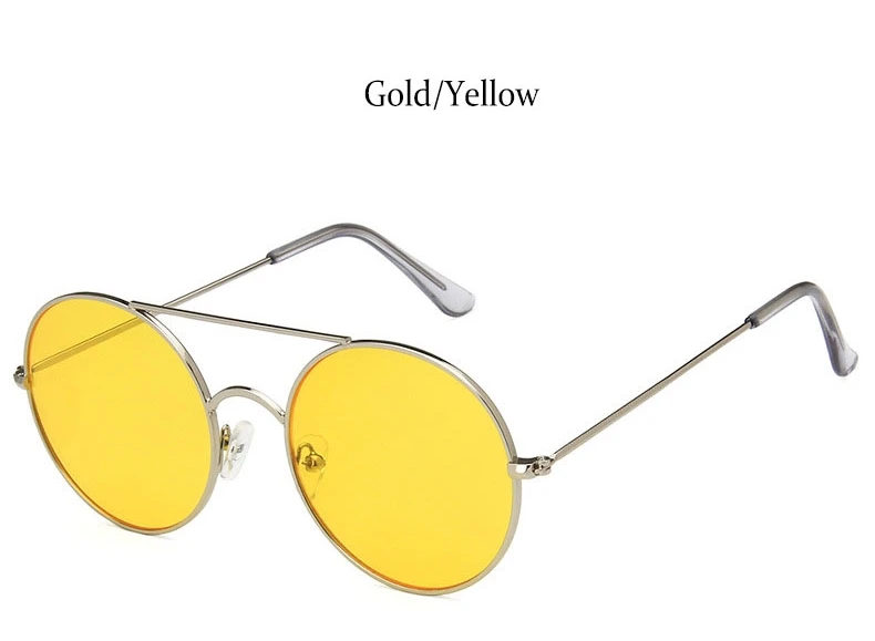Круглый в винтажном и ретро стиле солнцезащитные очки для мужчин и женщин небольшой овальный металлический каркас Желтый Красный бренд дизайнер мужской женский солнцезащитные очки UV400 - Цвет линз: Silver Yellow