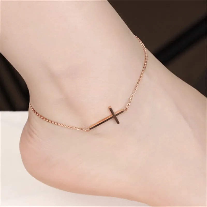 summer I Love Jesus Christian Cross Anklet Bracelet Foot Chain Rose