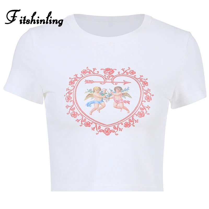 Fitshinling 2019 уличная хлопковая Футболка женская Эстетическая harajuku белый обрезанный