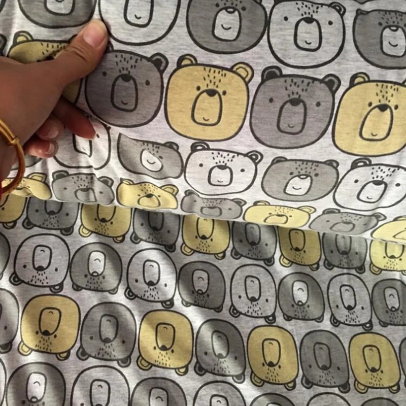 Хороший трикотаж, Трикотажная хлопковая ткань, стрейч, мультяшная голова милого медвежонка, принт, хлопок, нижнее белье, ткань, сделай сам, шитье, одежда для малышей, футболка