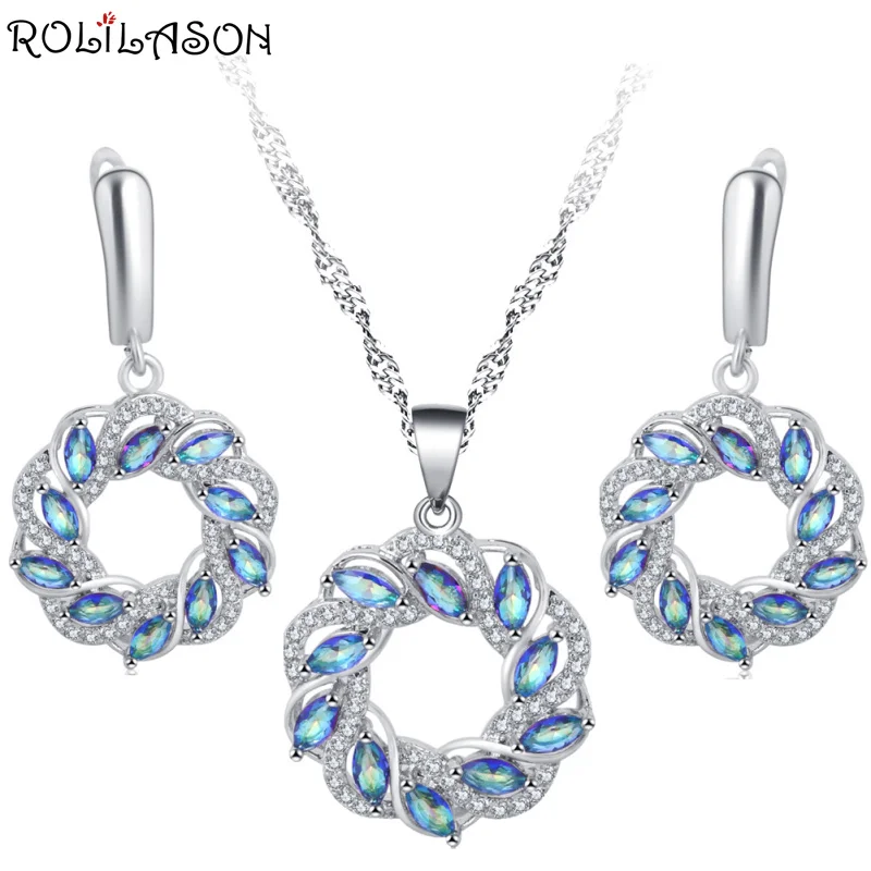ROLILASON новые цветные хрустальные циркониевые серьги/ожерелье/кулон/Модный