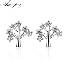 Anenjery 925 пробы серебряные серьги-гвоздики с желанием рождественской елки с цирконием и кристаллами для женщин и девочек лучший подарок brincos S-E213