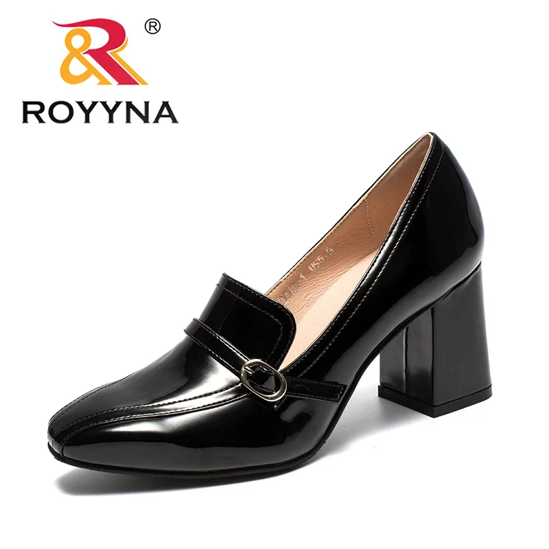 

ROYYNA New Fashion Style Women Pumps Microfiber Femme Dress Shoes High Square Heels Lady Wedding Shoes Light Fast Free Shipping