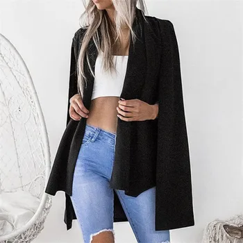 

Women Long Sleeve Lapel Split Cape Coat Fashion 2018 New Pink/Black Jacket Shawl Cloak Autumn Ladies Elegant Cardigan Outwear
