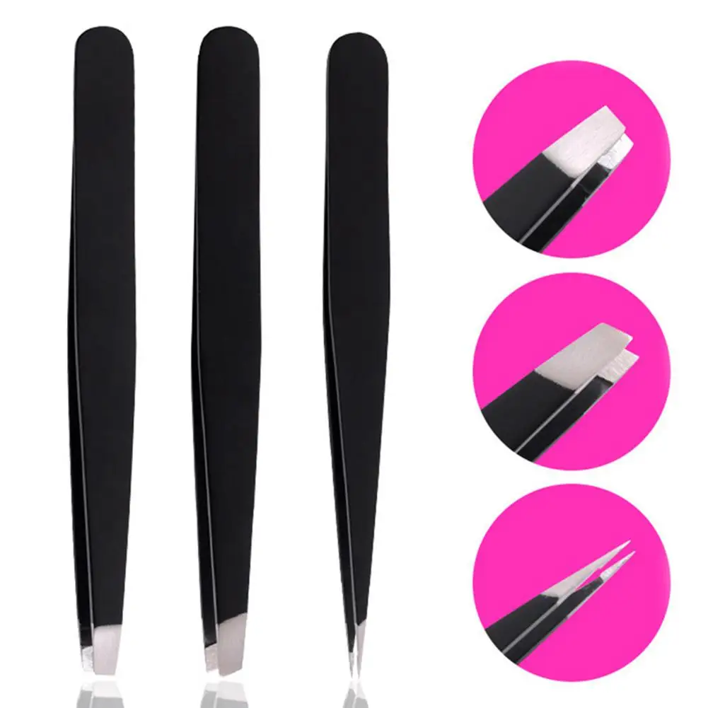 VIBRANT GLAMOUR 3Pcs Stainless Steel Eyebrow Tweezers Slant Pointed Flat Tip Tweezer for Eyebrow Hair Removal Makeup Beauty Tool VIBRANT GLAMOUR 3Pcs Stainless Steel Eyebrow Tweezers Slant Pointed Flat Tip Tweezer for Eyebrow Hair Removal Makeup Beauty Tool
