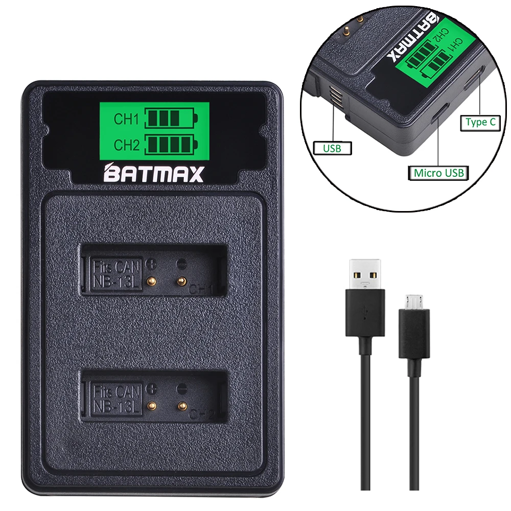 

NB-13L NB13L NB 13L Camera Battery Charger with Type C Port for Canon G7 X Mark II G7X PM165 G5 X G5X G9 X G9X SX620 SX720 HS