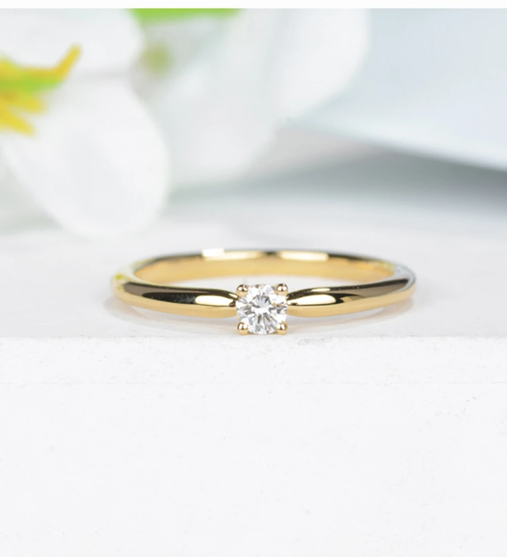 AULEEZE Solitaire настоящий бриллиант обручение кольцо Solid 18 К желтого золота ювелирные изделия 0.12ct круглая форма натуральный кольца с бриллиантами для женщин