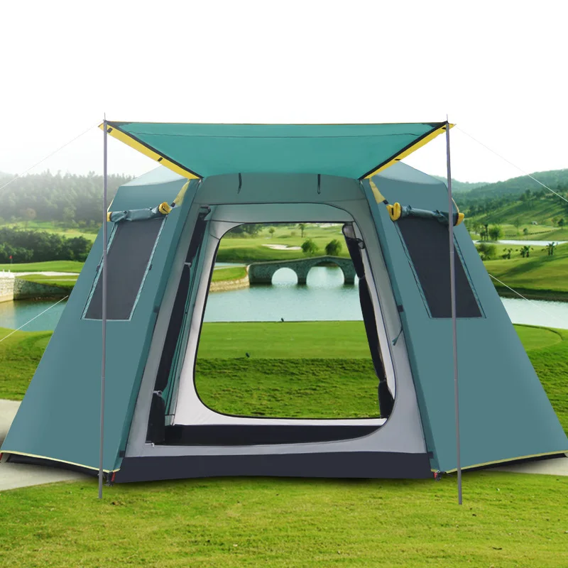 Новое поступление, двухслойная алюминиевая палка для 5-8 человек, автоматическая ультрабольшая двухслойная водонепроницаемая палатка для кемпинга, большая беседка - Цвет: Green
