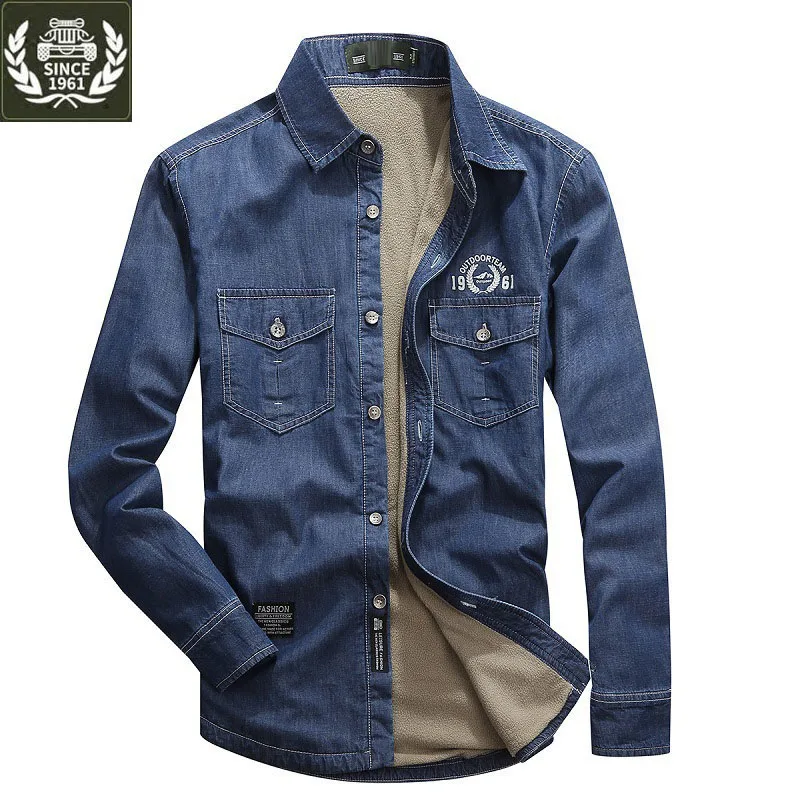 ZHAN DI JI PU BRAND Men Winter Warm Fleece Liner Thicken Shirt Denim Jeans 90 | Мужская одежда